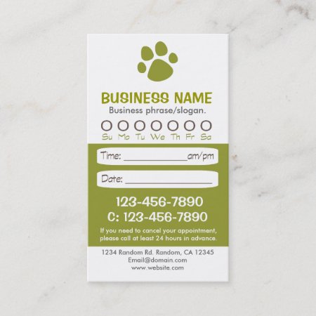 Paw Print Green Veterinarian Appointment Cards