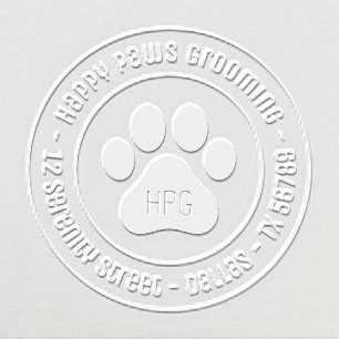 Paw Print Grooming Business Initials Address 2 Embosser