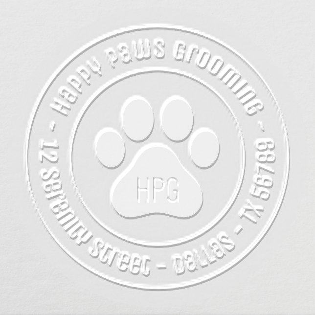 Paw Print Grooming Business Initials Address 2 Embosser (Design)