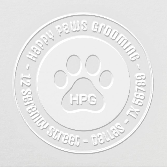 Paw Print Grooming Business Initials Address Embosser (Design)