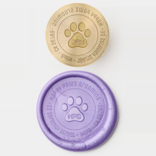 Paw Print Grooming Business Initials Address V2 Wax Seal Stamp