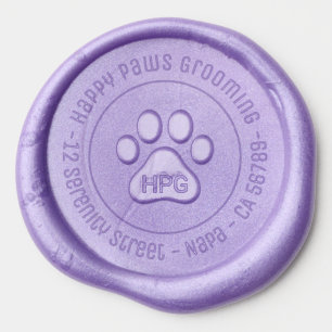 Paw Print Grooming Business Initials Address V2 Wax Seal Sticker