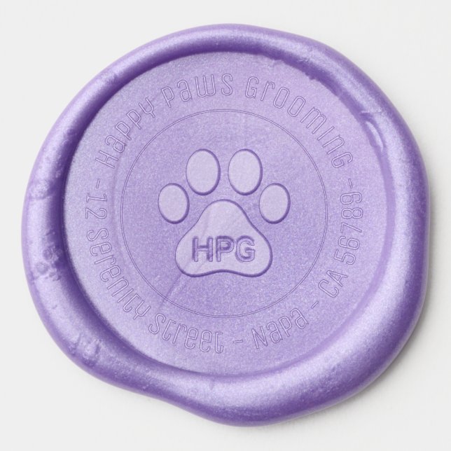 Paw Print Grooming Business Initials Address V2 Wax Seal Sticker (Front)