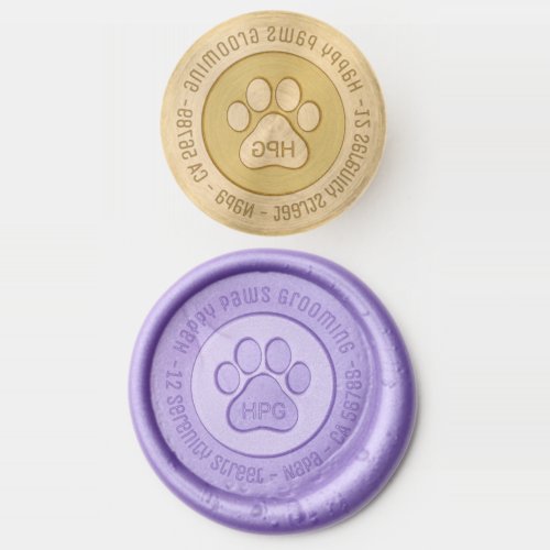Paw Print Grooming Business Initials Address Wax Seal Stamp