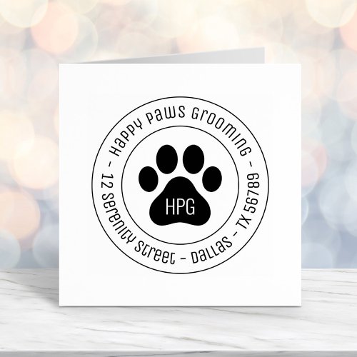 Paw Print Grooming Business Round Address Self_inking Stamp