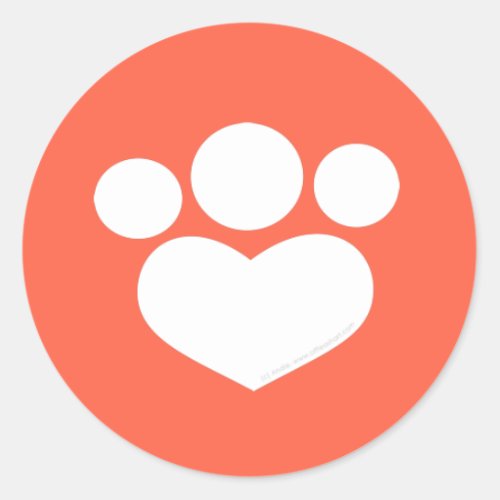 Paw Print Heart 15 inch Tomato Red Classic Round Sticker