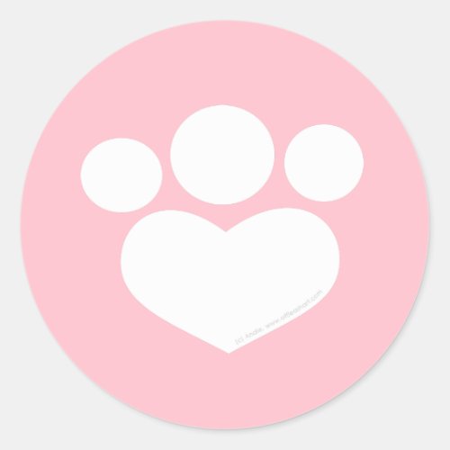 Paw Print Heart 3 inch Bubble Gum Pink Classic Round Sticker