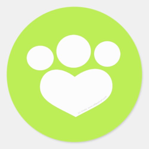 Paw Print Heart 3 inch Olive Green Classic Round Sticker