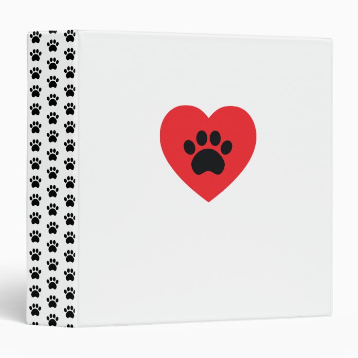 Paw Print Heart 3 Ring Binder | Zazzle