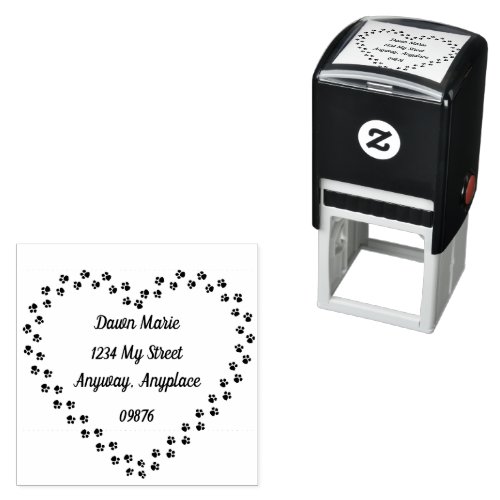 Paw Print Heart Address  Self_inking Stamp