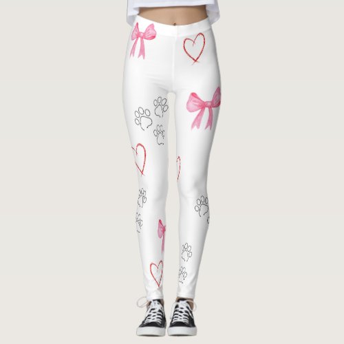 PAW PRINTHEART AND BOWS LEGGINGS