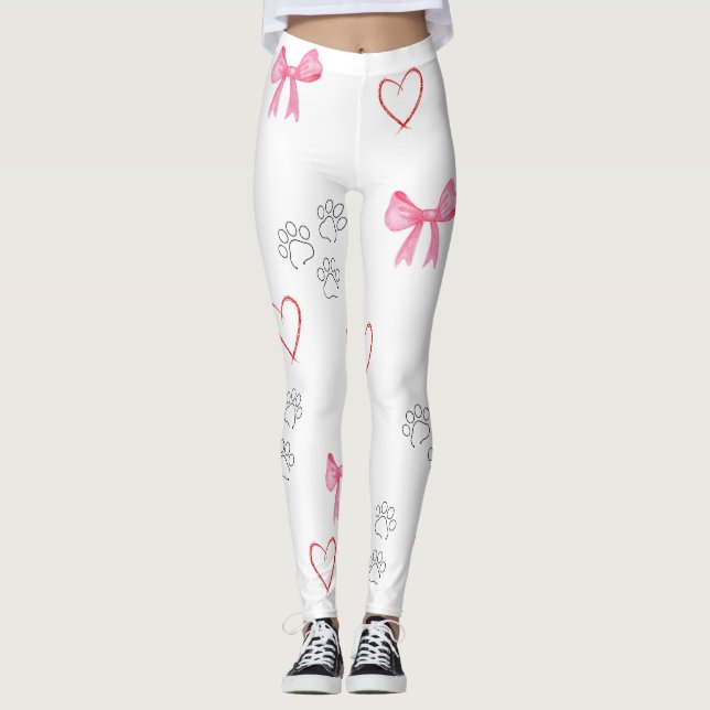 PAW PRINT,HEART AND BOWS LEGGINGS (Front)