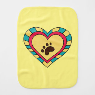 Paw Print Heart Baby Burp Cloth