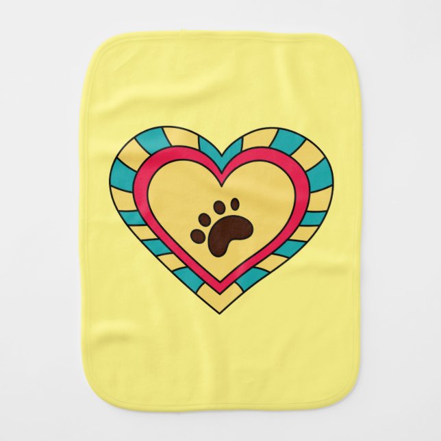 Paw Print Heart Baby Burp Cloth (Front)