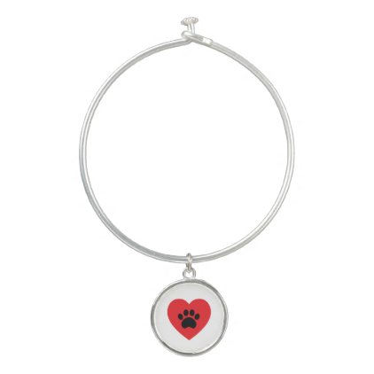 Paw Print Heart Bangle Bracelet