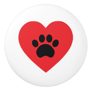 Paw Print Heart Ceramic Drawer Pull