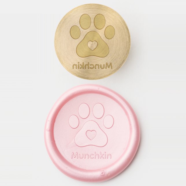 Paw Print Heart Custom Pet Name Wax Seal Stamp (Stamped)