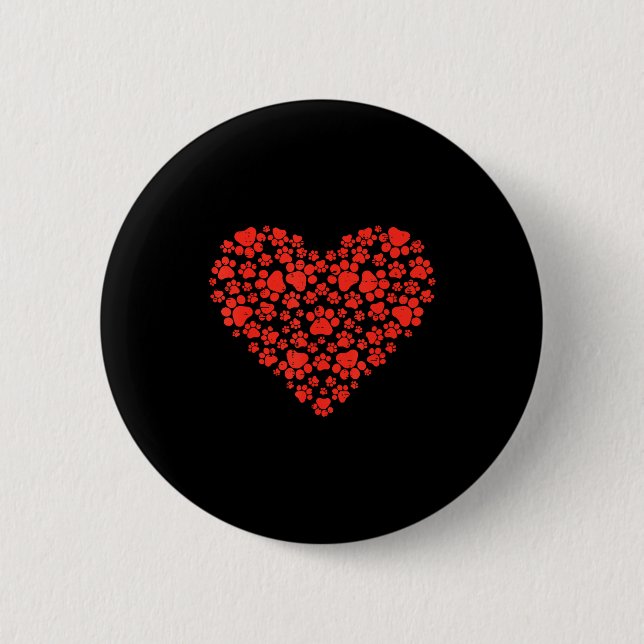 Paw Print Heart Cute Valentines Day Dog Cat Lover  Button (Front)