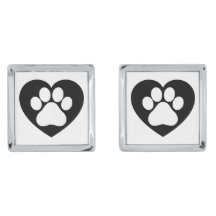 Paw Print Heart Design Mens Cufflinks Pet Lovers