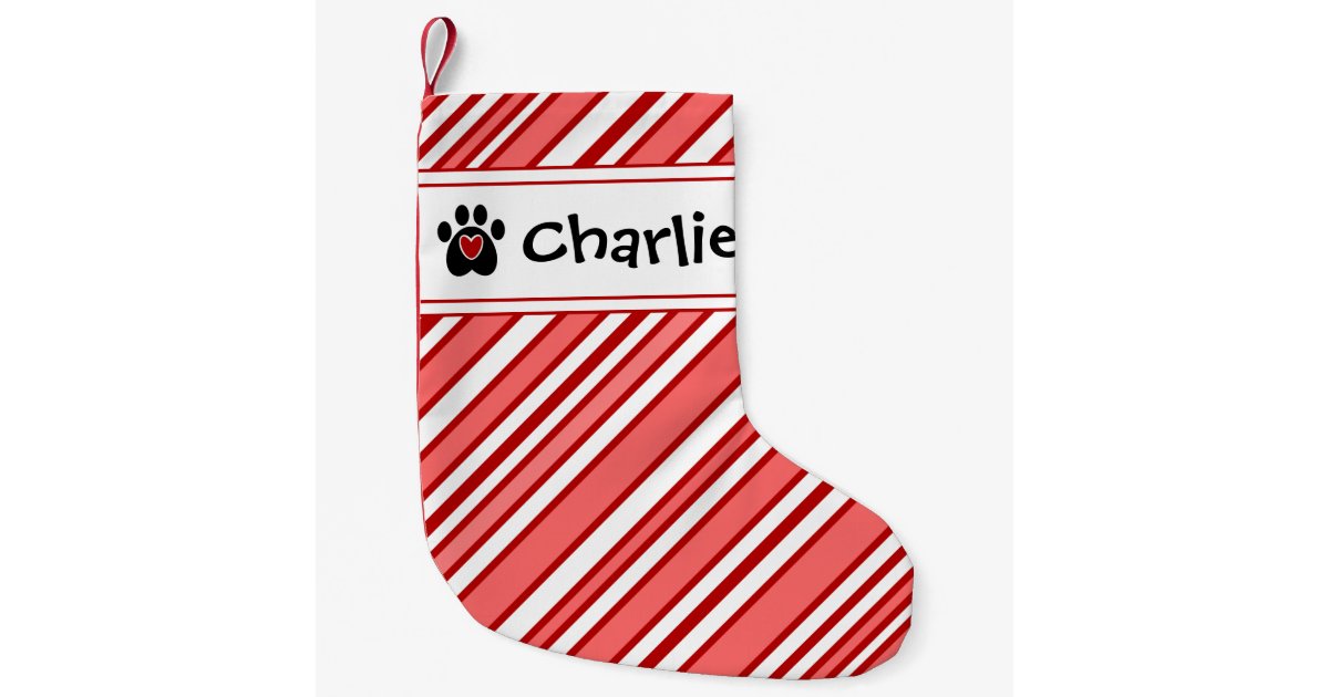 Paw Print Heart Diagonal Stripes Small Christmas Stocking Zazzle Com