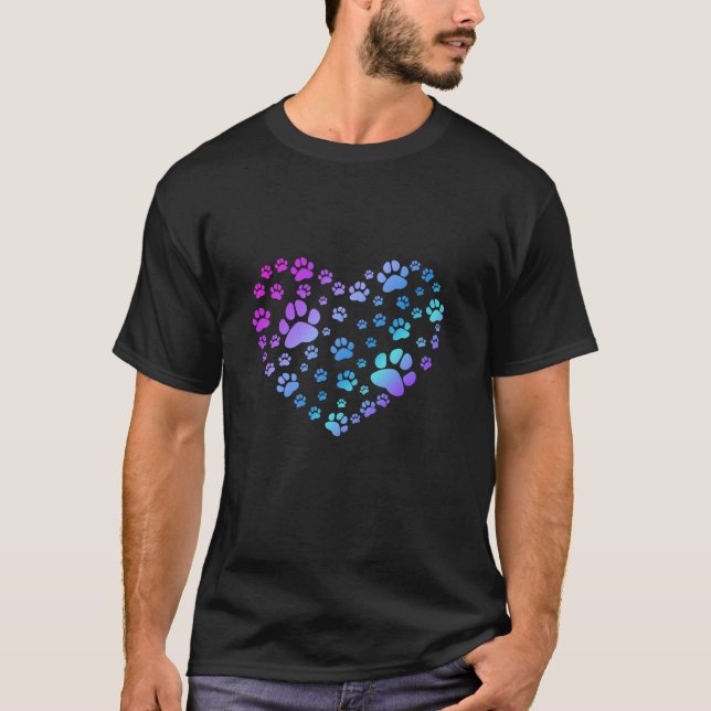 Paw print heart dogs cat lovers Valentine s Day T-Shirt (Front)