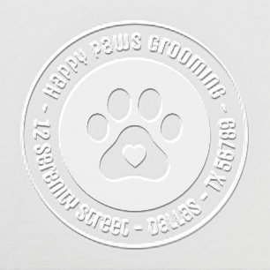 Paw Print Heart Grooming Business Address Embosser