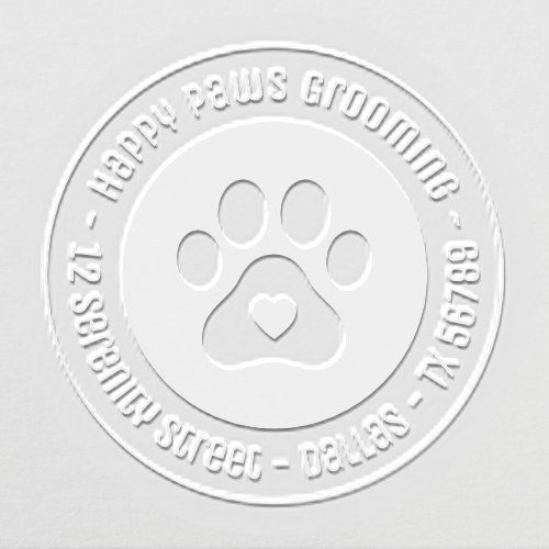 Paw Print Heart Grooming Business Address Embosser