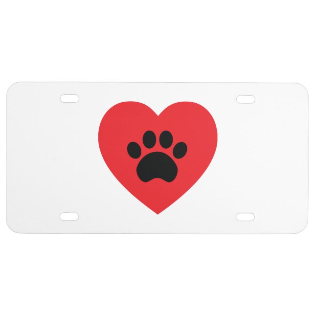 Paw Print Heart License Plate (Front)