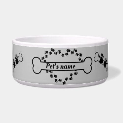 Paw print heart Personalized pet bowl 
