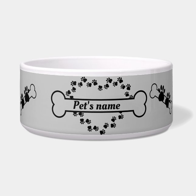 Paw print heart Personalized pet bowl  (Front)