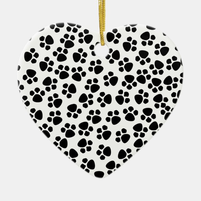 paw print heart porcelain ornament (Front)