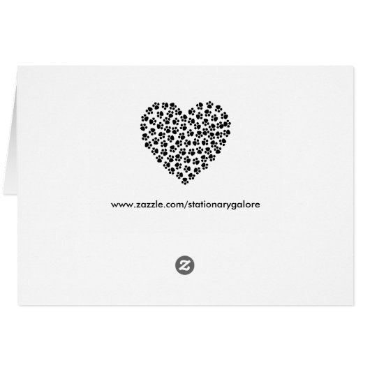 Paw print heart silhouette greeting card (Back Horizontal)
