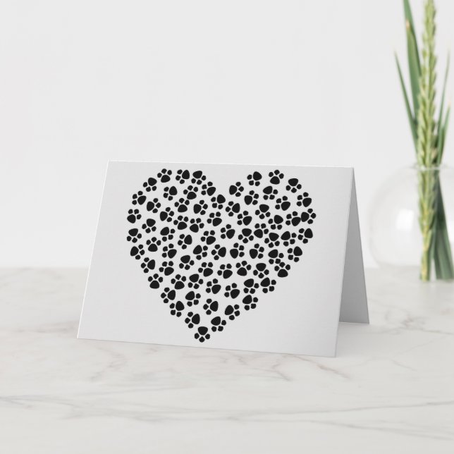 Paw print heart silhouette greeting card (Front)