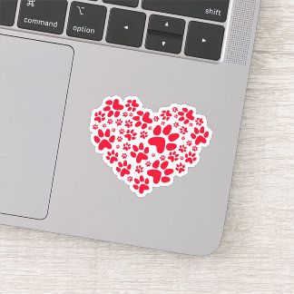 Paw print heart sticker
