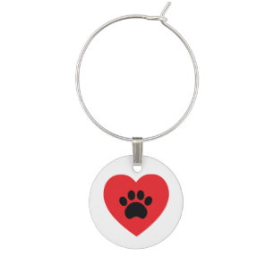 Paw Print Heart Wine Charm