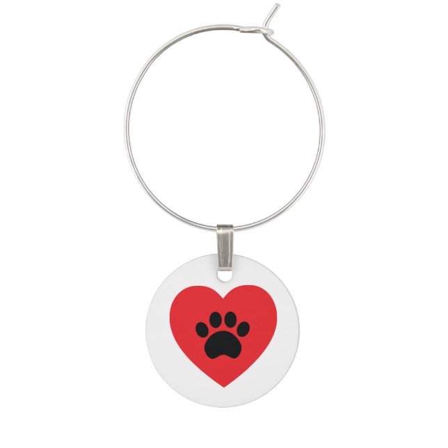 Paw Print Heart Wine Charm (Front)