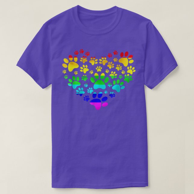 Paw Print Heartbeat Rainbow Inspired Dog Paw Print T-Shirt (Design Front)