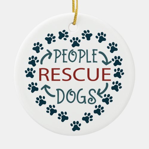 Paw Print Hearts Dog Rescue Message Ceramic Ornament