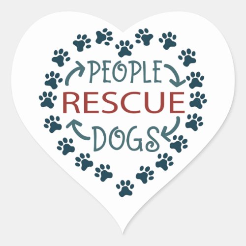 Paw Print Hearts Dog Rescue Message Heart Sticker
