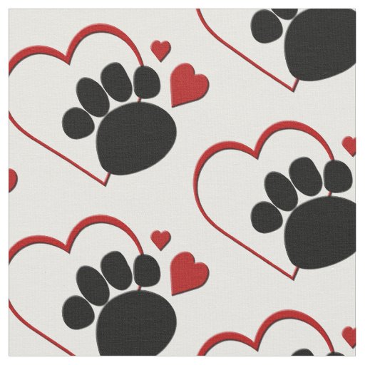Paw Print Hearts Quarter Fabric