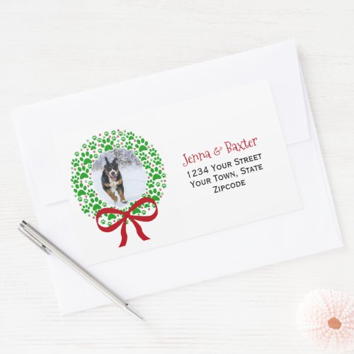 Paw Print Holiday Wreath Oversized Return Address Rectangular Sticker