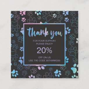 Paw Print Holographic Thank you Discount Cards