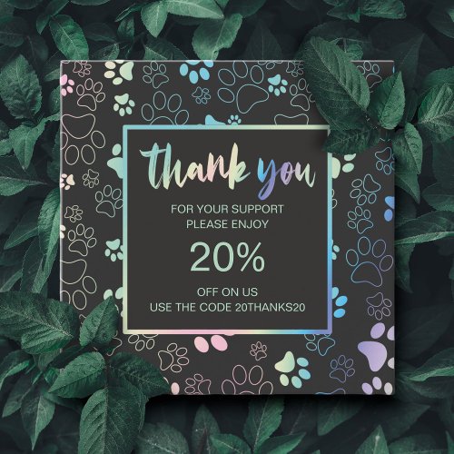 Paw Print Holographic Thank you Discount Cards