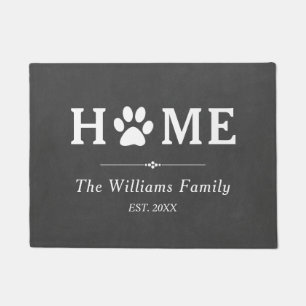 Paw Print Home - Chalkboard - Family Name Doormat