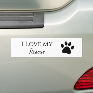 Paw Print I Love My Rescue Black White Bumper Sticker