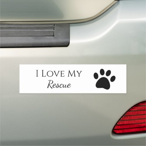 Paw Print I Love My Rescue Black White Car Magnet
