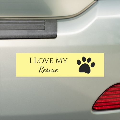 Paw Print I Love My Rescue Pet Yellow Car Magnet