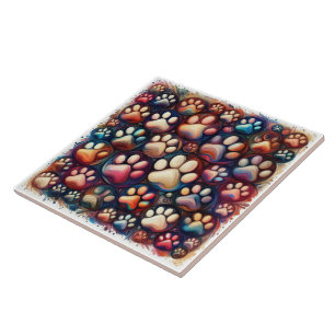 Paw print imprinted different colored canine dog ceramic tile