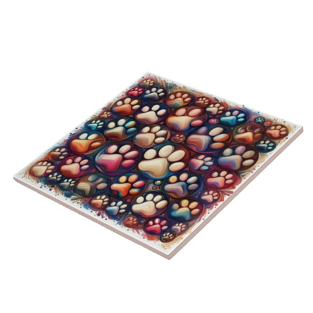 Paw print imprinted different colored canine dog ceramic tile (Side)
