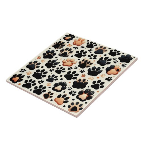 Paw print imprinted different colored canine dog ceramic tile